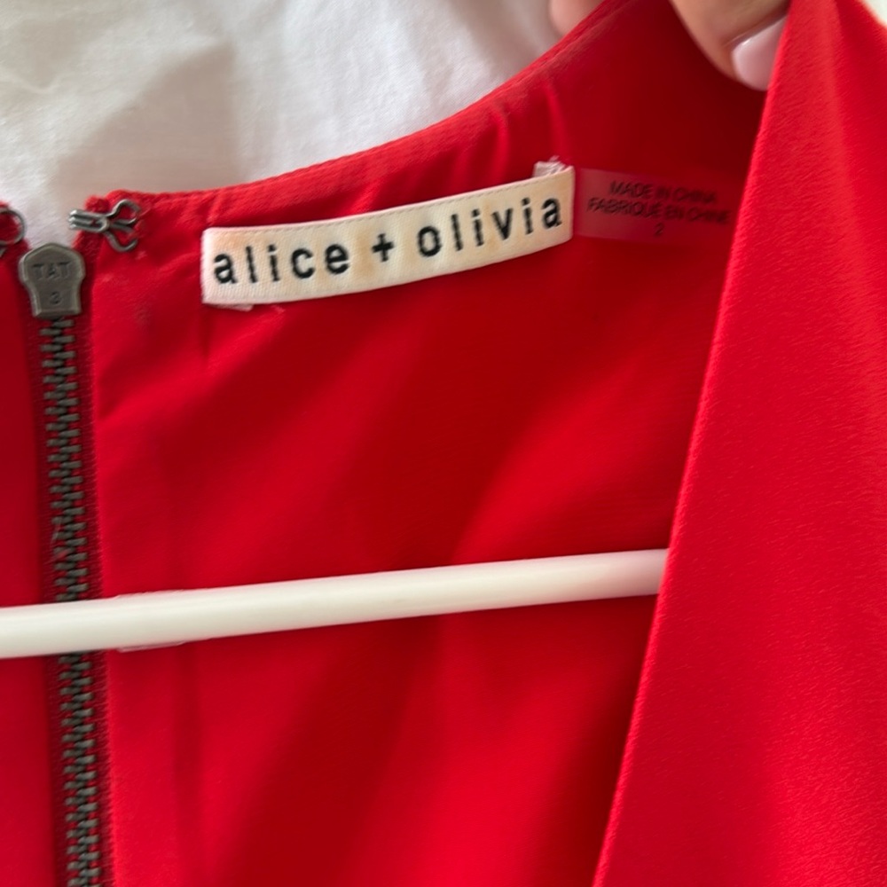 Alice + Olivia Vibrant Red V-Neck Dress - Picture 2 of 5